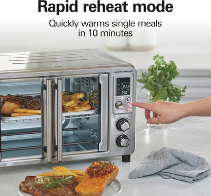 6-In-1 XL Digital Air Fryer Toaster Oven Combo | Easy-Access French Doors | Bake, Broil, Toast, Pizza & Reheat Functions | 0.9 Cu. Ft. Capacity | Stainless Steel | 31191J5