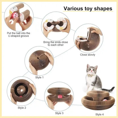 Kitty Curls Cat Toy,Magic Organ Cat Toy,Cat Scratcher for Grinding Claw Cardboard Cat Toys,Interactive Scratch Pad with Toy Bell Ball,Furniture Protection,Entertainment Toy for Kittens and Adult Cats5