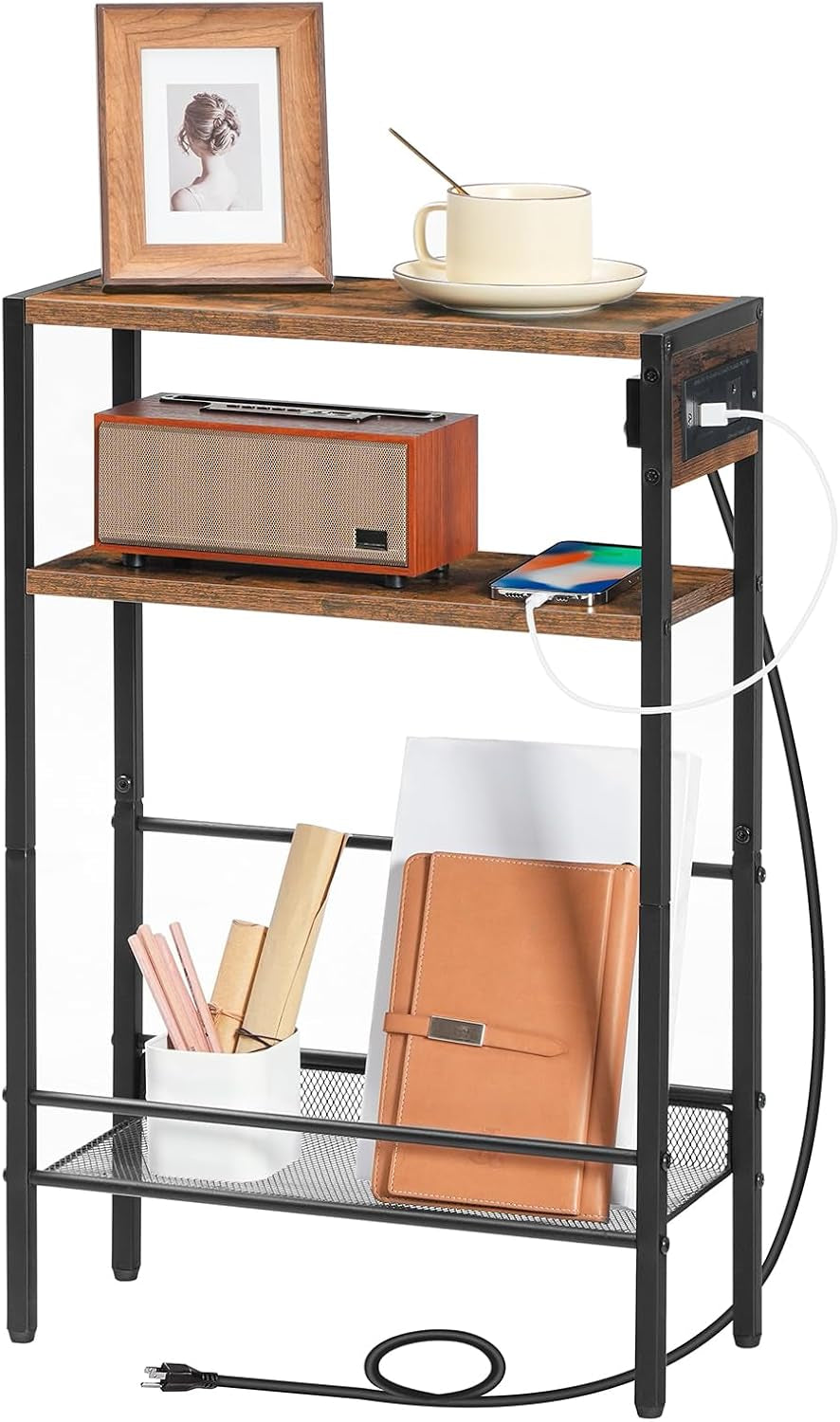 small-narrow-side-table-with-charging-station-skinny-end-table-for-small-spaces-slim-nightstand-with-usb-ports-outlet-sofa-beside-table-with-storage-shelf-rustic-brown-and-black-bf102ubz01