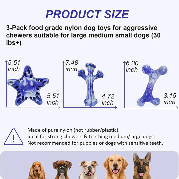 YINEYA Dog Toys for Aggressive Chewers, 3-Pack Tough Dog Chew Toys | Dog Teething Toy for Medium Large to Keep Them Busy, Indestructible Dog Toy Long Lasting, Purple, Beef Flavor2