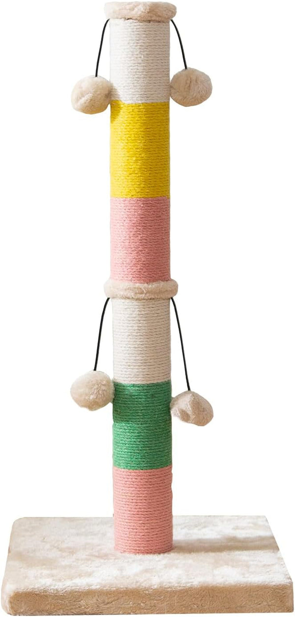 30 Inch High Cat Scratching Post with 4 Plush Teasing Toy Balls, Natural Sisal Rope Post and Thickened Base, Red Green Yellow White7