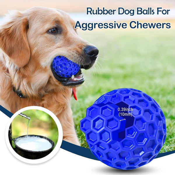 2 Pack Indestructible Squeaky Dog Balls for Aggressive Chewers, Interactive Dog Toys for Teething, Relieving Anxiety. Chew Toy for Large, Medium Breeds, Outdoor Rubber Balls.3