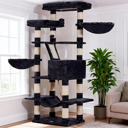 Heybly Cat Tree, 71-Inch-Tall Tower for Indoor Cats with 2 Perches HCT034W | Large Cat Furniture with 2 Big Condos, 2 Hammocks, Basket, Scratching Pad, Multi-Level Cat Condo, Light Gray24