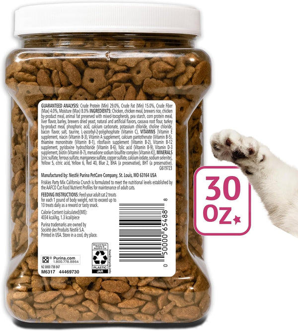 Purina Friskies Party Mix California Crunch with Chicken and Flavors of Turkey and Bacon Cat Treats - 30 Oz Canister11