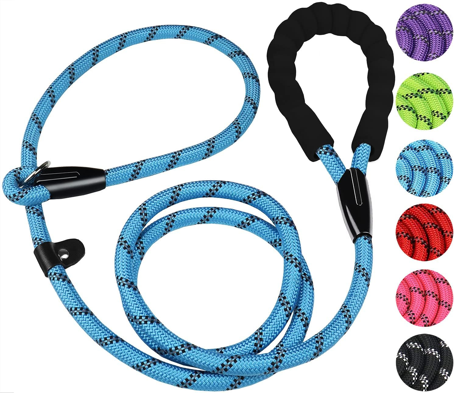 dog-leash-6-ft-heavy-duty-dog-leashes-durable-premium-quality-strong-rope-slip-leash-with-comfortable-padded-handle-and-highly-reflective-threads-for-small-medium-and-large-dogs-black