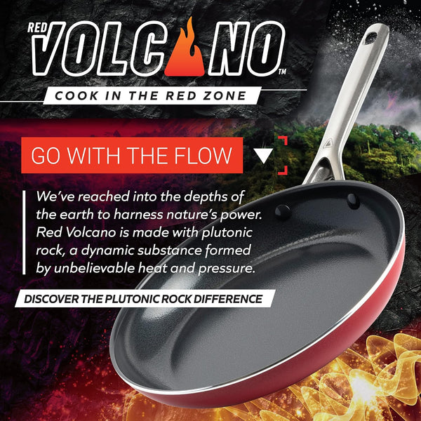 Textured Ceramic Nonstick, 11" Flat Bottom Wok Stir-Fry Pan with Lid for High Heat Cooking, Oven & Broiler Safe to 600 Degrees, Dishwasher Safe, PFAS PFOA & PTFE Free, Red8