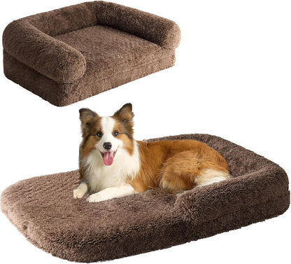 EHEYCIGA Foldable XXL Dog Bed Memory Foam-46X34X6.5", Fluffy Cover, Grey20