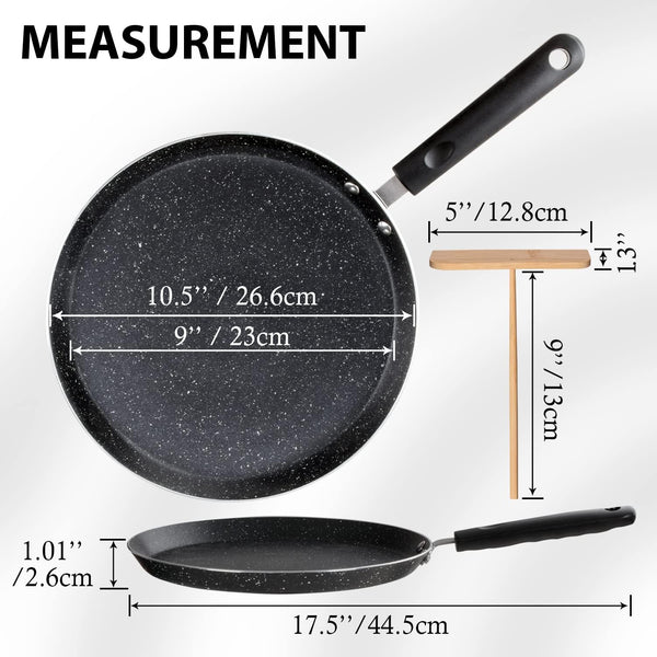 10.5 Inch Nonstick Crepe Pan with Spreader Induction Compatible, for Egg Omelet and Flat Pancake Frying Pan, PFOA & Ptfes Free (Black)4