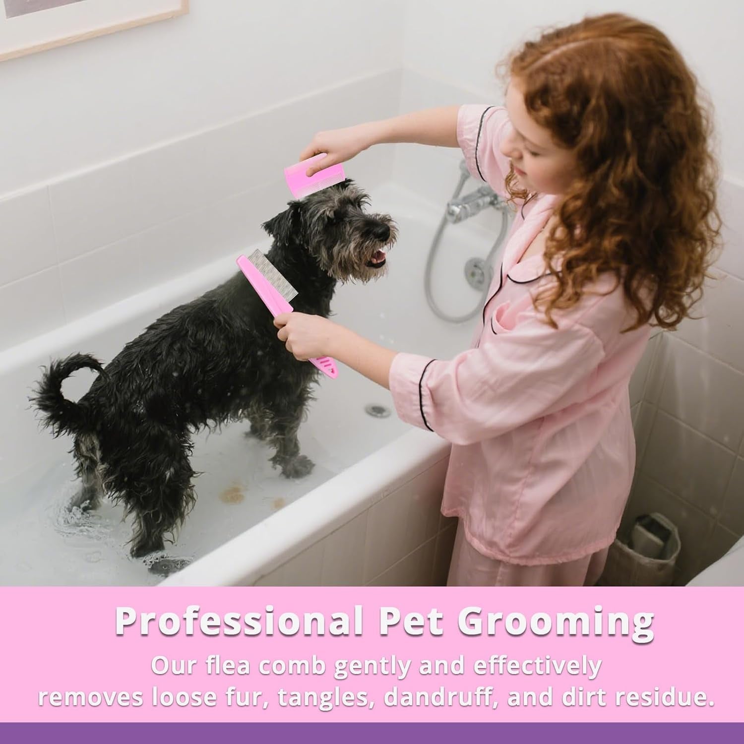 flea-comb-for-dogs-and-cats-lice-comb-with-rubber-handle-promotes-hair-growth-and-removes-loose-hair-knots-and-flakes-flea-brush-for-pets3p-pink
