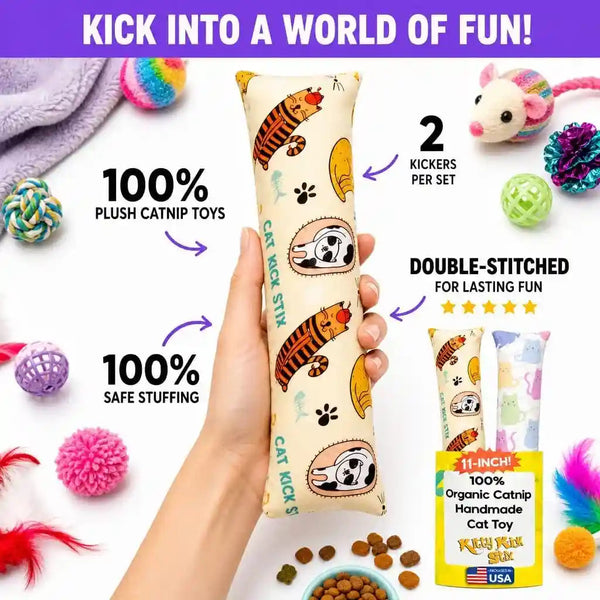 Kitty Kick Stix Set of 2 (11") - Durable Kicker Cat Toy - Catnip Kicker for Cats & Kittens - Interactive Toys for Cats - Cat Kick Stick - 100% Potent Organic Catnip for Indoor Cats5