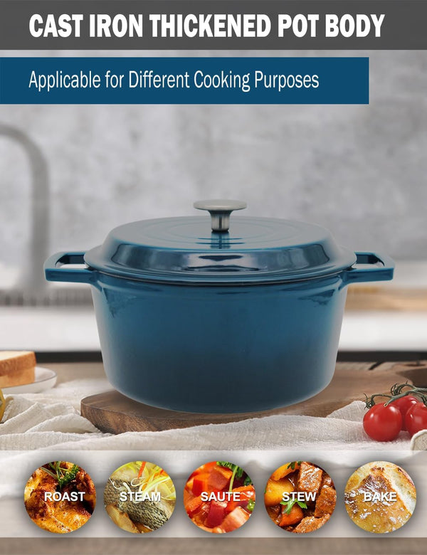 4.2 Quart Cast Iron Dutch Oven with Lid - Enameled Non-Stick Interior, Oven Safe to 500°F, Multi-Stovetop Compatible - Navy Blue5