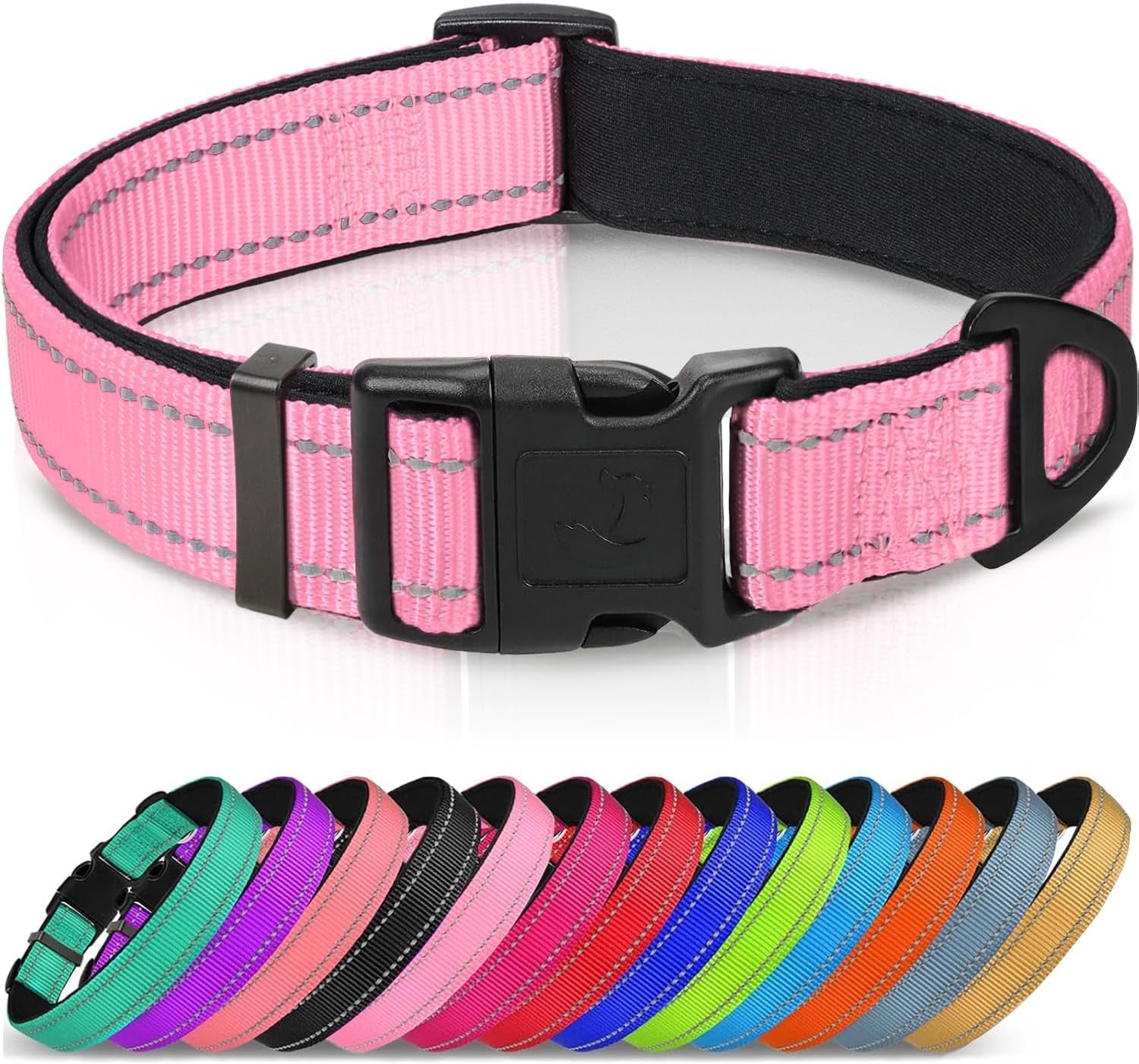 joytale-reflective-dog-collar-adjustable-neoprene-padded-teal-l-breathable-nylon-for-large-dogs-no-chafing-on-walks-and-outdoor-hikes-tear-resistant-webbing-metal-d-ring-night-safety