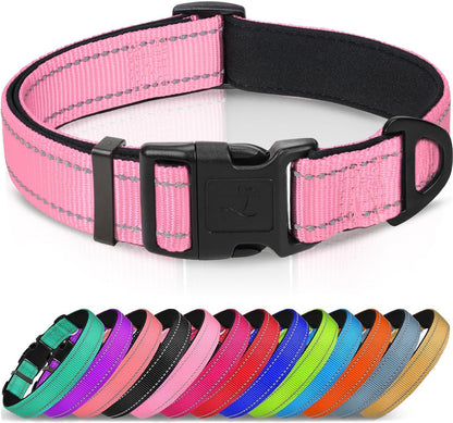 Joytale Reflective Dog Collar, Adjustable Neoprene Padded, Teal L | Breathable Nylon for Large Dogs, No Chafing on Walks and Outdoor Hikes, Tear-Resistant Webbing, Metal D-Ring, Night Safety18