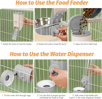 Yummy Sam Hanging Cage Automatic Small Pet Food Bowl Water Bottle Dispenser, Kennel 500ML Waterer and Auto Gravity Pet Feeder Set with Separate Food Bowl Crate Feeder Dish for Puppy Cats Rabbit (Grey)6