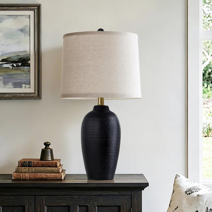 25" Retro Vintage Ceramic Table Lamp for Living Room Bedroom | Farmhouse Rustic Black Bedside Lamp with Natural Textured Finish, Nightstand Lamps for End Table, Bulb Included1