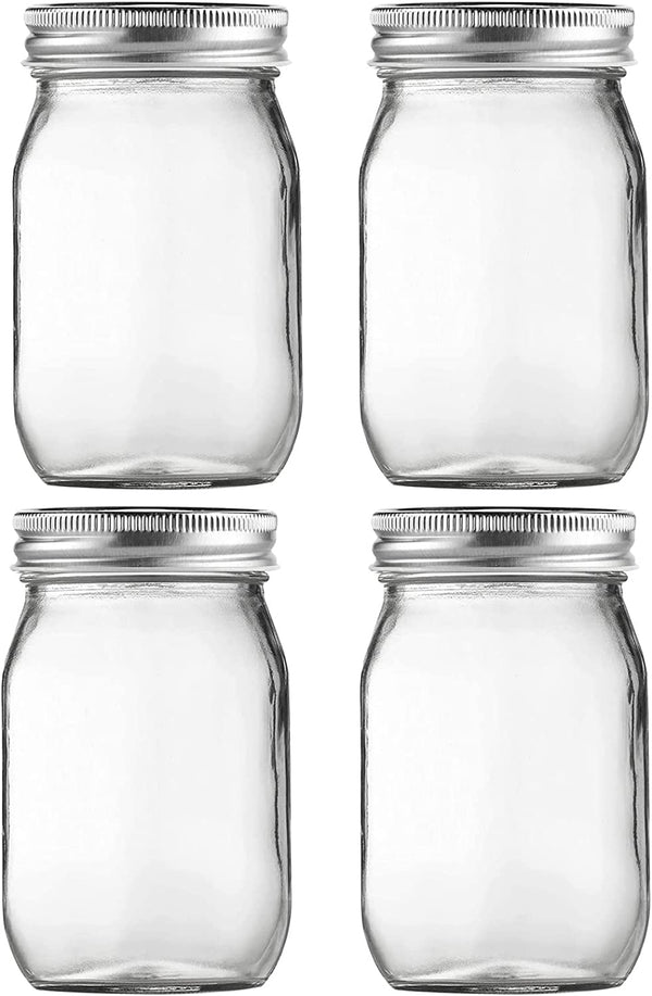 Glass Mason Jars, 16Oz Regular Mouth Canning Jar with Airtight Lids, 4 Pack | Small Sealing Containers, Glass Jars, Durable Clear Glass Material, for Food Storage, Overnight Oats, Meal Prep, Candy1