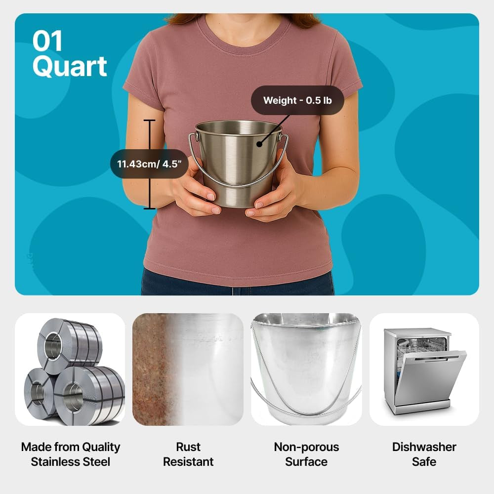 heavy-duty-stainless-steel-bucket-1-quart-durable-small-metal-bucket-for-feeding-watering-pets-cleaning-perfect-for-kennels-critter-crates-cages-and-hanging-on-fences