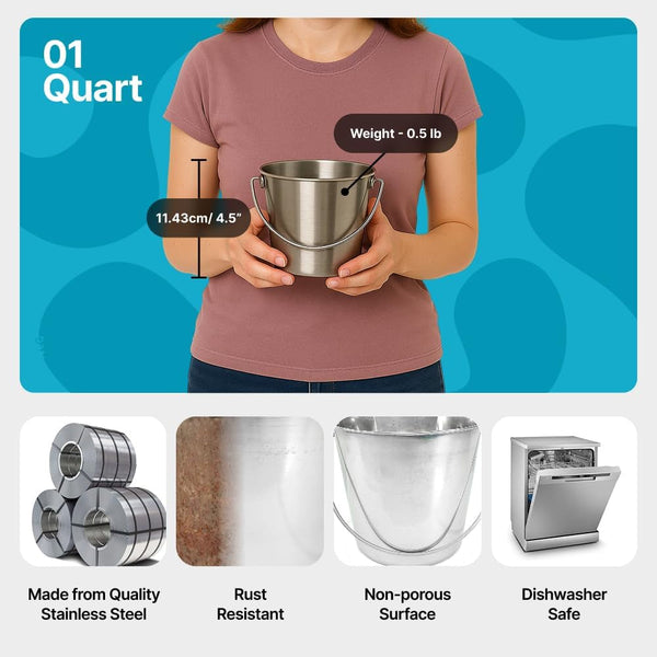 Heavy Duty Stainless Steel Bucket, 1 Quart – Durable Small Metal Bucket for Feeding, Watering Pets & Cleaning – Perfect for Kennels, Critter Crates, Cages and Hanging on Fences5
