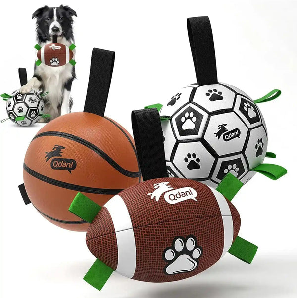 QDAN Dog Toys Dog Balls, 6 Inch Dog Soccer Ball with Straps, Herding Balls | Dog Birthday Toy, Balls for 20-40Lbs Dogs, Outdoor Puppy Toys to Keep Them Busy, Interactive Toy for Tug, Pool Water Toy Ball31