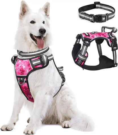Dog Harness No Pull, Pet Harnesses with Dog Collar, Adjustable Reflective Oxford Outdoor Vest, Front/Back Leash Clips for Small, Medium, Large, Extra Large Dogs, Easy Control Handle for Walking31