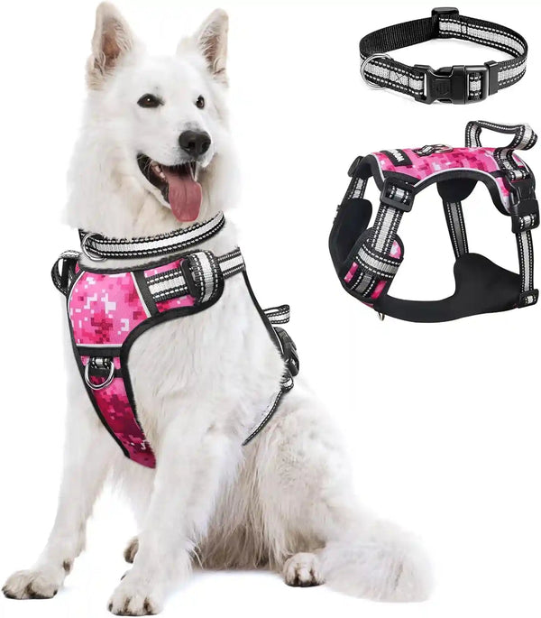 Dog Harness No Pull, Pet Harnesses with Dog Collar, Adjustable Reflective Oxford Outdoor Vest, Front/Back Leash Clips for Small, Medium, Large, Extra Large Dogs, Easy Control Handle for Walking31