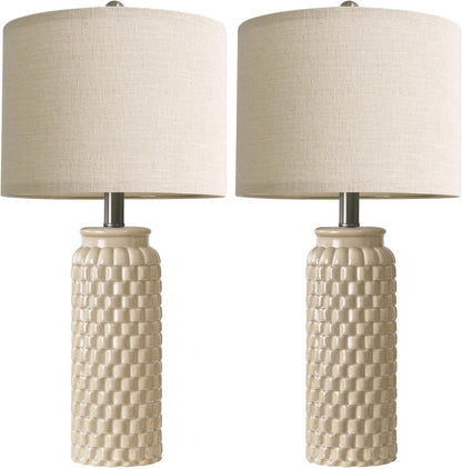 24" Modern Ceramic Bedside Lamp Set of 2 for Bedroom Decor Farmhouse Table Lamp for Living Room Office Dorm Cream9