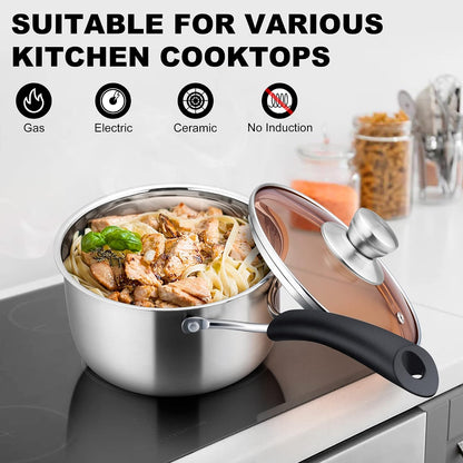 Sauce Pan Set with Lid, 1 Quart and 2 Quart Stainless Steel Saucepan | Small Kitchen Cooking Pot for Milk, Soup & Butter, Stay-Cool Handle, Induction Ready, Nonstick & Non Toxic, Dishwasher Safe6