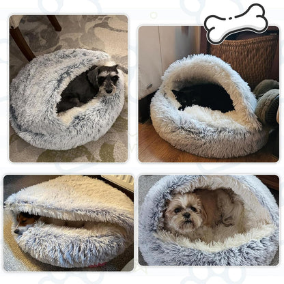 SUOXU Small Dog Bed, Nest Warm Super Soft Plush Faux Fur Washable Dog Bed with Non-Slip Bottom for Medium Small Dogs Snooze Sleeping Indoor (Gray-65Cm/25In)5
