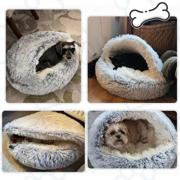 SUOXU Small Dog Bed, Nest Warm Super Soft Plush Faux Fur Washable Dog Bed with Non-Slip Bottom for Medium Small Dogs Snooze Sleeping Indoor (Gray-65Cm/25In)5