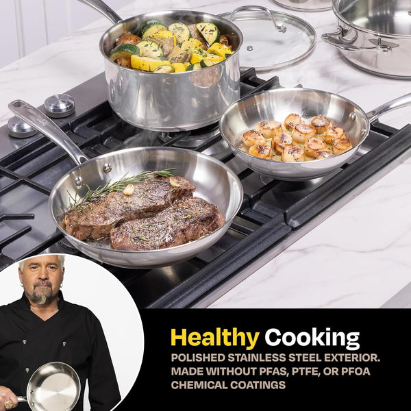 10-Piece Stainless Steel Cookware Set | Frying Pans, Saucepans, Saute Pan & Stock Pot, Oven-Safe up to 500F3