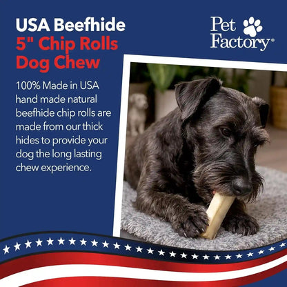 Pet Factory 100% Made in USA Beefhide Chip Rolls Dog Rawhide Chews, Thick, Dog Chews Long Lasting from American Cattle, Dog Chew Bones, 5 Inches (Pack of 22)2