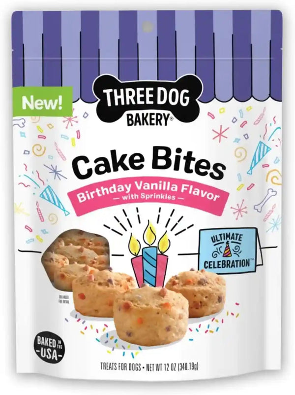 Three Dog Bakery Ultimate Celebration Cake Bites for Dogs - 12 Oz Bag | Soft Baked Dog Treats - Birthday Vanilla Flavor with Sprinkles1