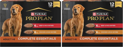 Purina Pro Plan Complete Essentials Wet Dog Food Chicken and Rice Entree and Beef and Rice Entree Variety Pack - (Pack of 12) 13 Oz. Cans13
