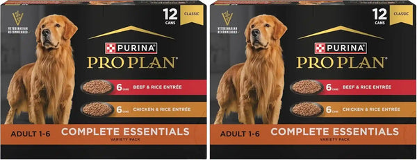 Purina Pro Plan Complete Essentials Wet Dog Food Chicken and Rice Entree and Beef and Rice Entree Variety Pack - (Pack of 12) 13 Oz. Cans13