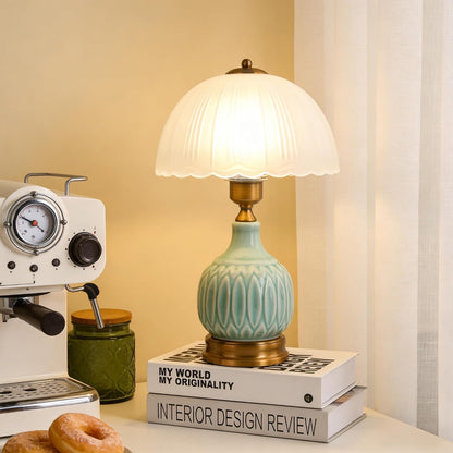 Table Lamps Ceramic Retro Lamp for Living Room,15." Modern Bedside Nightstand Traditional Lamps, Classic Chinoiserie Green Glass Lamp for Home (Retro)2