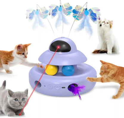 MOHAYA Cat Toys，4-In-1 Interactive Cat Toy for Indoor Cats with Laser, Fluttering Butterfly, Moving Feather and Track Balls - USB Rechargeable Self-Play Kitten Toy (White)8
