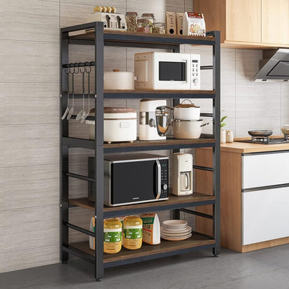 5-Tiers Bakers Rack,Microwave Oven Stand with Shelves,5 Tier Utility Storage Shelf with 5 Hooks,Multifunctional Shelf for Kitchen,Bathroom,Livingroom,Storehouse...1