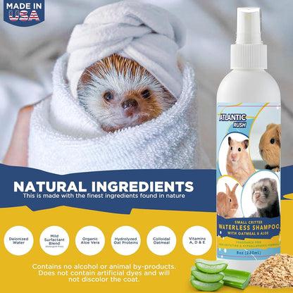 Waterless Shampoo for Small Critters - 8Oz Cruelty Free Dry Shampoo - No Rinse for Pet Ferrets, Guinea Pigs, Hedgehogs, Sugar Gliders, Rabbits & Hamsters (8 Oz, Fragrance Free)5