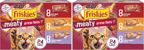 Purina Friskies Gravy Wet Cat Food Variety Pack, Prime Filets Meaty Favorites - (Pack of 24) 5.5 Oz. Cans12