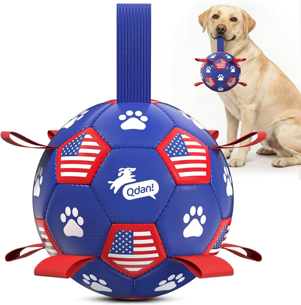 QDAN Dog Toys Dog Balls, 6 Inch Dog Soccer Ball with Straps, Herding Balls | Dog Birthday Toy, Balls for 20-40Lbs Dogs, Outdoor Puppy Toys to Keep Them Busy, Interactive Toy for Tug, Pool Water Toy Ball18
