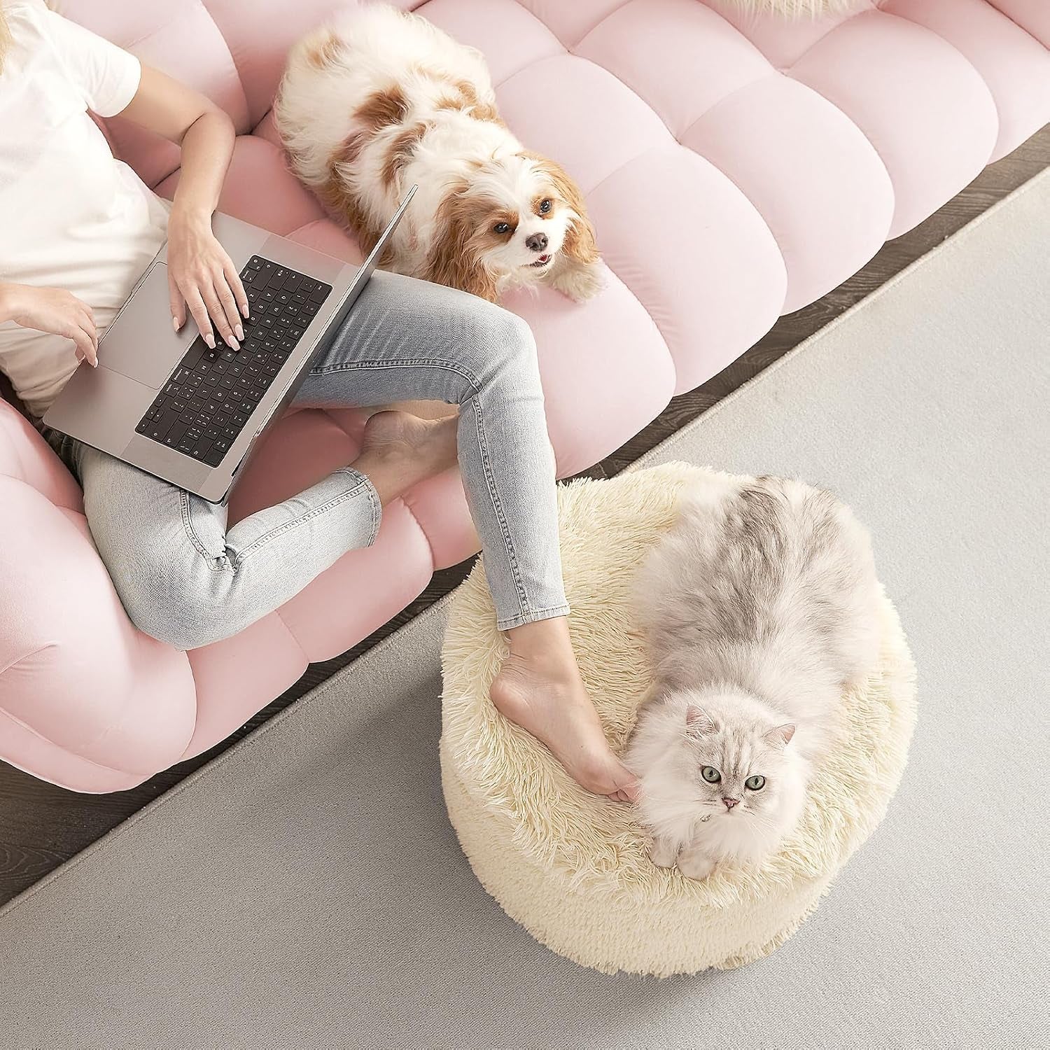 round-pouf-ottoman-foot-rest-footstool-17-x-14-inch-beige-high-density-one-piece-foam-firm-stable-for-couch-bedroom-living-room-mechine-washable-cover
