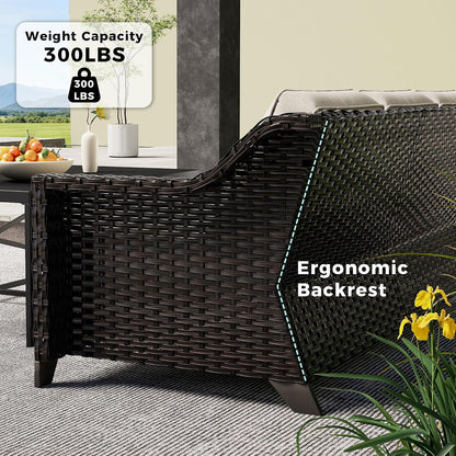 7 Piece Patio Furniture Set, Wicker Outdoor Conversation Set | Patio Chair Set with Olefin Removable Cushion, All-Weather Outdoor Couch with Deep Seat for Porch, Deck and Backyard, Beige4