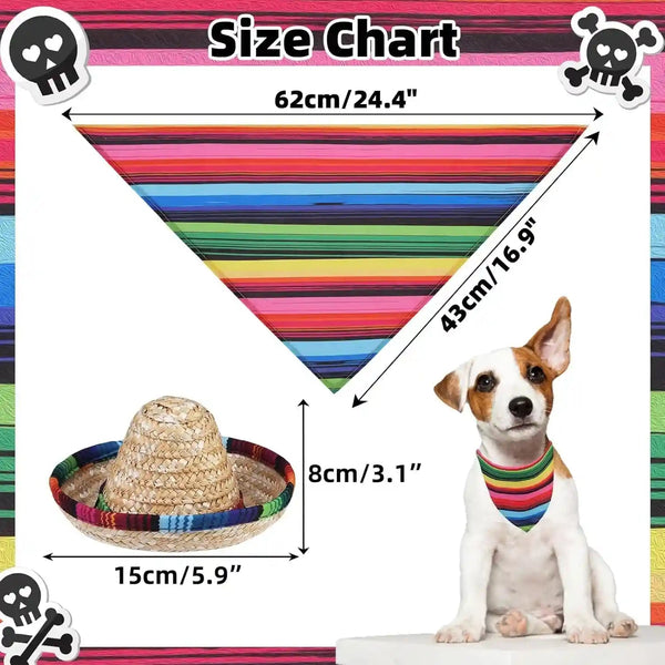 PUPTECK Mexican Day of the Dead Dog Bandana with Pet Sombrero Hat Colorful | Pet Halloween Oufits Costumes Decorations Supplies for Small Medium Large Dogs Boy Girl Gifts3