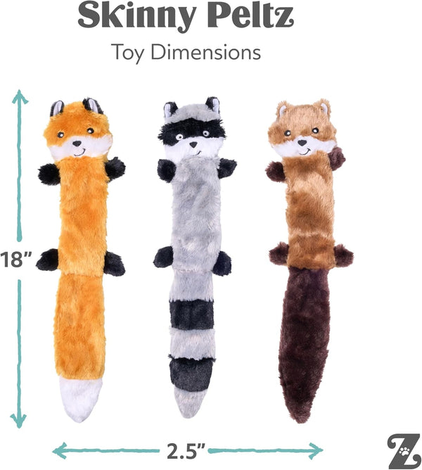 Zippypaws Skinny Peltz - No Stuffing Dog Toy Pack to Keep Them Busy, for Medium and Large Dogs, Squeaky Pet Toys, Unstuffed Chew Toys, Soft Plush Variety Pack, Fox, Raccoon, and Squirrel - 18"5