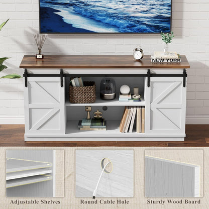 58" Farmhouse TV Stand for Tvs up to 65", Sliding Barn Doors, White | Entertainment Center, Storage Cabinets, Media Console for Living Room and Bedroom6
