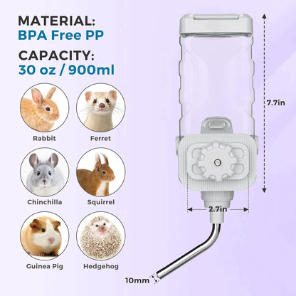 Vannon 30Oz Small Pet Water Bottle for Cage with Top Fill Design, Grey | Top-Fill Small Pet Water Bottle with Leak-Resistant Nozzle, Bpa-Free Materials, and Stable Dual Clips for Everyday Hydration.6