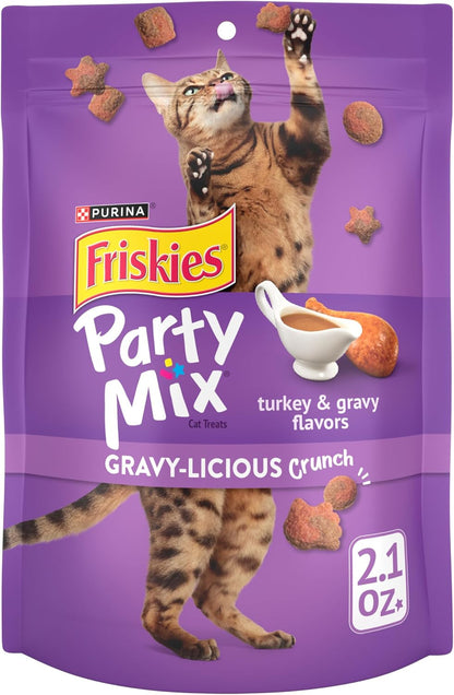 Purina Friskies Cat Treats, Party Mix Gravy-Licious Crunch Turkey and Gravy Flavors - (Pack of 6) 6 Oz. Pouches13