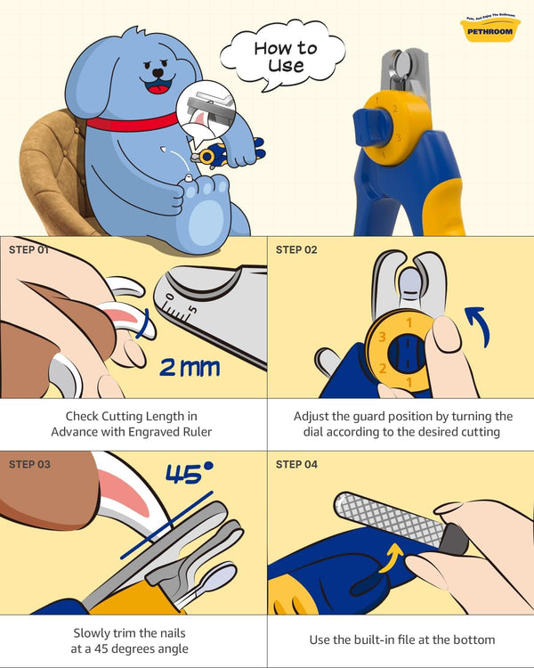 PETHROOM Professional Dog Nail Clipper with Safety Guard, Avoid Overcutting | Adjustable Cutting Length 1–3Mm, Durable Stainless Steel Pet Nail Trimmer for Small, Medium & Large Dogs and Cats8