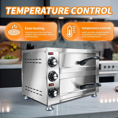 YOOKTEN Electric Countertop Pizza Oven Indoor Commercial Pizza Maker Machine for Home Stainless Steel 2-Tier Pizazz Pizza Oven,1100W, Silver4