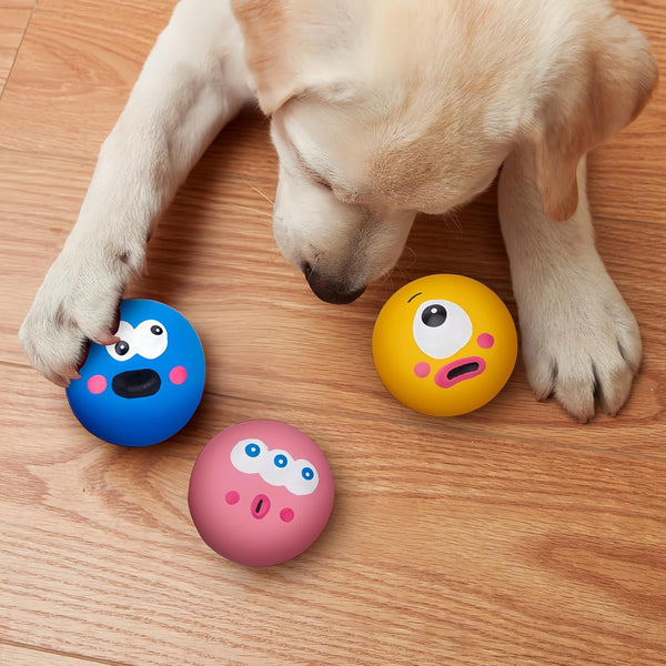 BESNEW Natural Rubber Squeaker Toys for Ferret,High Elasticity Ferret Latex Squeaker Balls 3 Pack,Tough Teething Toys Big Eyes Printed Toy Ball for Small Dogs,Easy to Clean5
